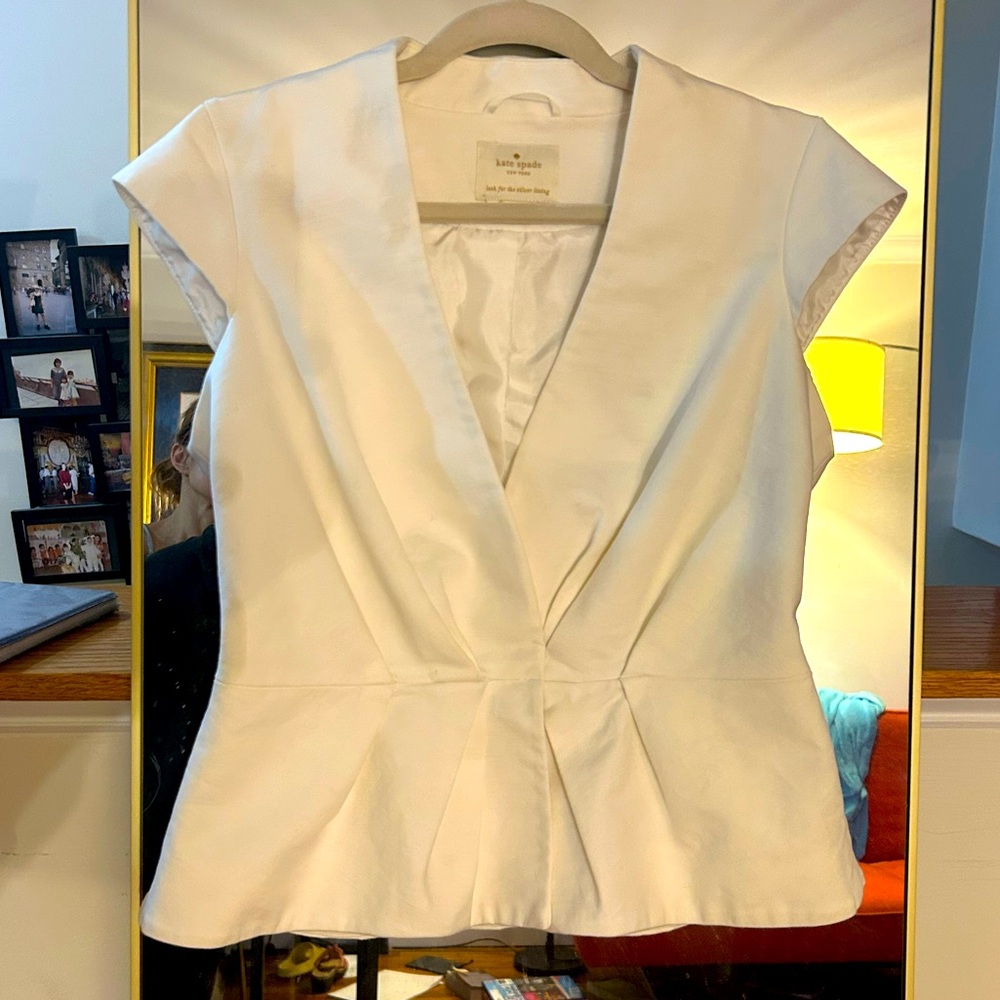 Kate Spade Blazer Womens white ivory cap Sleeve Sz 8 blazer vest jacket